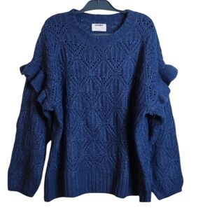 NWOT Old Navy Wool Cutout Navy Blue Knit Pullover Ruffle Sleeves Xlarge XL
